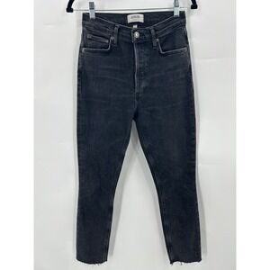 AGOLDE Nico High Rise Slim Fit Ankle Raw Hem Jeans Black Wash Womens Size 25‎